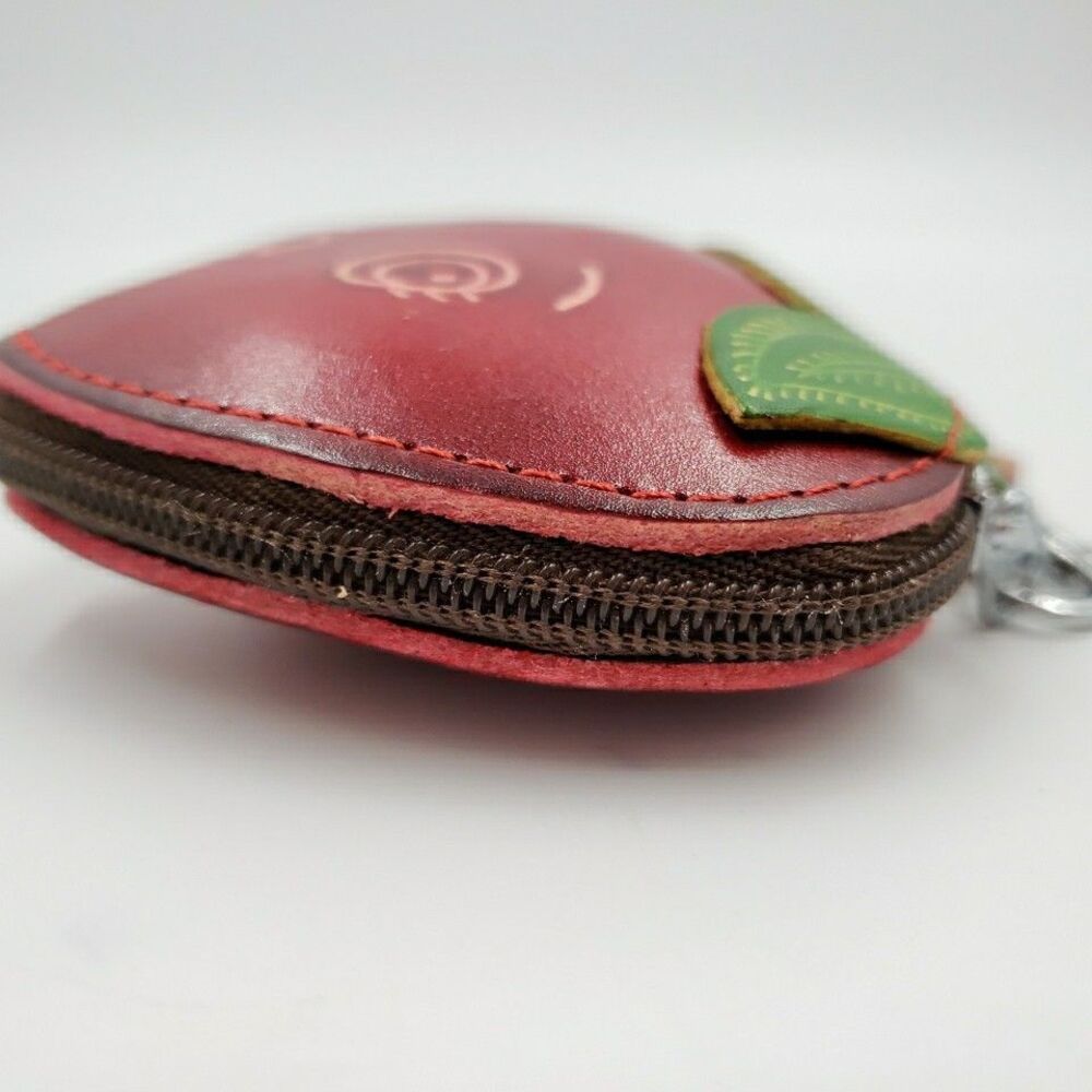 Apple Coin Purse Leather Fruit Mini Wallet Wristlet Keychain Cute Zipper Pouch - Picture 6 of 13